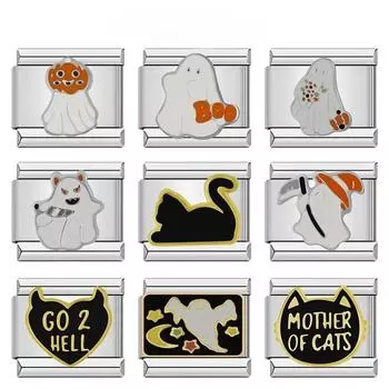 Мода 2024 г., глаз-призрак, кошка, Надежда, Дьявол, Очарование, итальянские звенья, подходят для женщин, браслет из нержавеющей стали 9 мм, изготовление ювелирных изделий DJ773