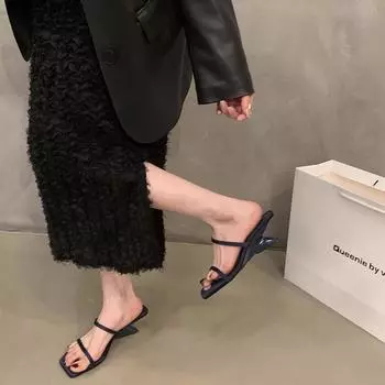 Мода 2024 г., летние женские тапочки, модные шлепанцы без шнуровки с открытым носком на толстом каблуке, женские уличные пляжные сандалии Size 35(foot 22.5cm) абрикосовый