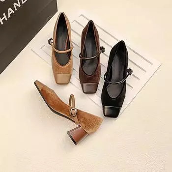 Мода 2024 года, элегантные туфли на высоком каблуке с квадратной головкой для женщин, модные новые весенние и осенние женские черные туфли Love Loafers 35 коричневый
