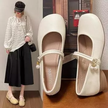 Мода 2024 года балетки французский стиль женские винтажные балетки пуговицы квадратный носок повседневная обувь леопардовый комфорт лоферы обувь 35 бежевый