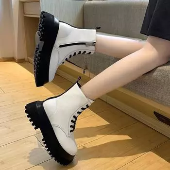Мода 2024 года, белые ботинки, мягкие ботильоны из искусственной кожи, женские ботинки на платформе для мотоциклистов, женские осенне-зимние туфли, женские короткие ботинки в готическом стиле 35