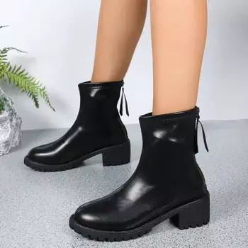 Мода 2024 года, большие размеры, распродажа, женская обувь, женские сапоги до середины икры, лаконичные современные сапоги, женские туфли с круглым носком и молнией сзади на среднем каблуке 36 чёрный