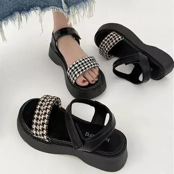 Мода 2024 года, босоножки на платформе, женская летняя обувь, шлепанцы с пряжкой, повседневные сандалии, женская спортивная обувь, летняя студенческая сандалия Mujer 35 чёрный