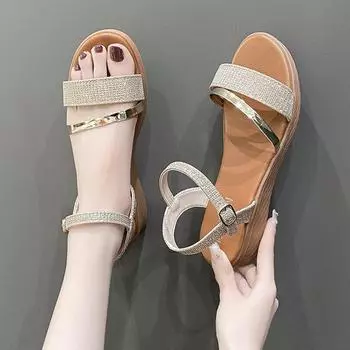 Мода 2024 года. Босоножки на танкетке для женщин. Босоножки на каблуках и платформе. Летняя обувь. Босоножки Chaussures Femme. Размер 35-42. 35 серебряный
