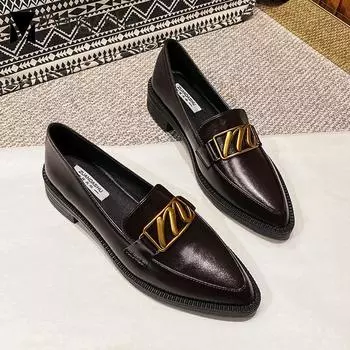 Мода 2024 года, брендовые однотонные кожаные туфли, женские повседневные оксфорды, остроносые туфли на плоской подошве, женские кроссовки на толстом каблуке, большие размеры, весенние лоферы 4.5