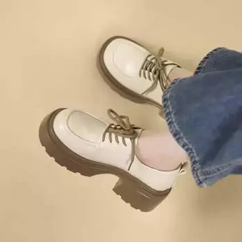 Мода 2024 года. Брендовые женские туфли Мэри Джейн. Женские туфли на высоком каблуке. Модные туфли на шнуровке для офиса и карьеры. Новые туфли на платформе с круглым носком. Zapatos. 35 бежевый