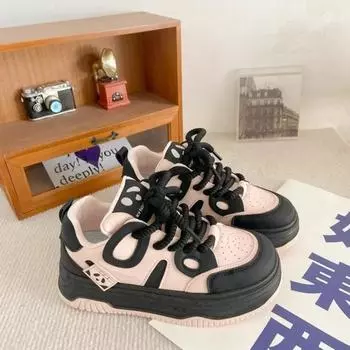 Мода 2024 года, черные женские туфли на платформе из вулканизированной стали, весенние спортивные кроссовки для пар, теплые плюшевые спортивные туфли на шнуровке 35 розовый