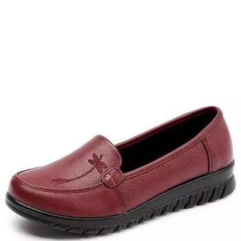 Мода 2024 года, четыре сезона, новая воловья кожа, мягкая подошва, удобная широкая обувь для мам, нескользящая обувь для пожилых женщин среднего возраста на плоском каблуке 35 чёрный