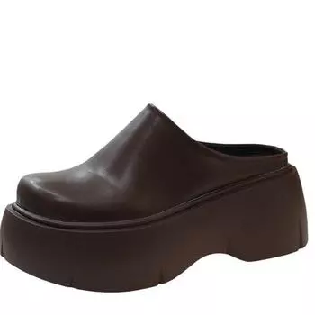 Мода 2024 года. Дизайнерские модные сандалии. Новые повседневные шлепанцы для ходьбы. Женские весенние туфли на плоской подошве. Туфли-мюли на платформе. Женские тапочки с открытой пяткой. Обувь. 35 темно-коричневого