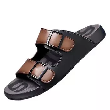 Мода 2024 года, дизайнерские новые повседневные тапочки с пряжкой на толстой подошве для мужчин, модная обувь в стиле ретро с открытым носком и мягкой подошвой для отдыха на природе, мужская 38