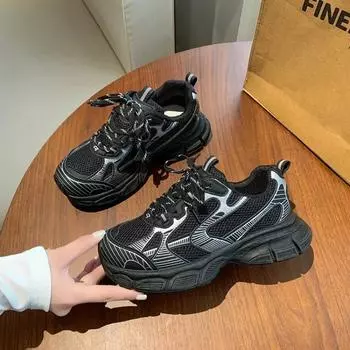 Мода 2024 года для женщин. Кроссовки класса люкс белого цвета. Женская повседневная обувь для бега. Легкая обувь для тенниса и фитнеса. Zapatillas Mujer. 35 чёрный