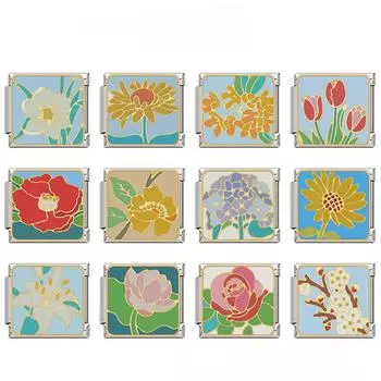 Мода 2024 года, довольно милый цвет, очаровательный цветок, итальянские звенья, подходят для изготовления браслетов из нержавеющей стали 9 мм, ювелирные изделия своими руками DJ1137