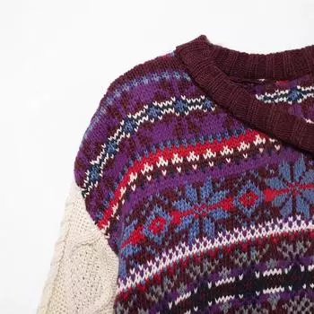 МОДА 2024 года, европейская и американская зима, новый темперамент, круглый вырез, длинные рукава, сращивание, жаккардовый вязаный свитер, женская одежда S