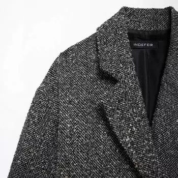 МОДА 2024 года, европейская и американская зимняя новая, темпераментная, с воротником-лацканом, с длинным рукавом, однобортная, с плечом, саржевая куртка, женская одежда XS