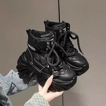 Мода 2024 года, горячая распродажа на открытом воздухе, модная женская обувь с высоким верхом, новые нескользящие осенние женские туфли на шнуровке из вулканизированной кожи Zapatillas De Mujer 35 белый