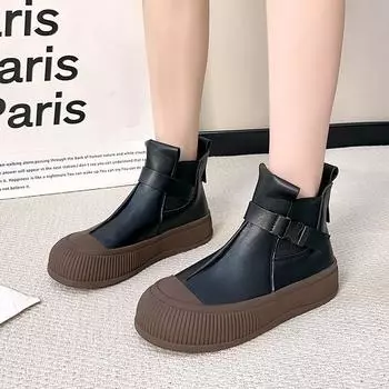 Мода 2024 года, горячая распродажа, новые износостойкие нескользящие осенне-зимние женские ботинки с круглым носком, однотонные модные женские туфли для отдыха на открытом воздухе 35 бежевый