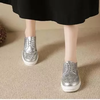 Мода 2024 года, горячая распродажа, женская обувь на шнуровке, женская вулканизированная обувь, модные блестки, новая круглая обувь больших размеров для женщин, повседневная обувь Zapatos 36 чёрный