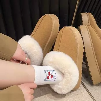 Мода 2024 года, горячая распродажа, женская обувь, женские сапоги с рукавами, зимние, с круглым носком, плюшевые, флисовые, для тепла, однотонные, короткие, на платформе, для снега 36 чёрный