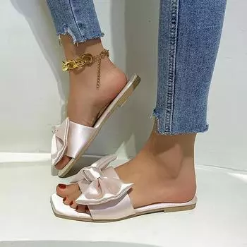 Мода 2024 года, горячая распродажа женской обуви, базовые женские тапочки, модные повседневные тапочки с бабочкой, женские летние тапочки на плоской подошве с открытым носком 35 красный