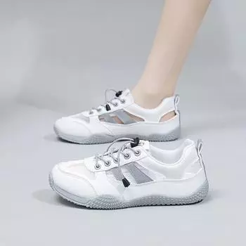 Мода 2024 года, горячая распродажа женской обуви, эластичная женская вулканизированная обувь, весенние разноцветные полые дышащие туфли на низком каблуке 35