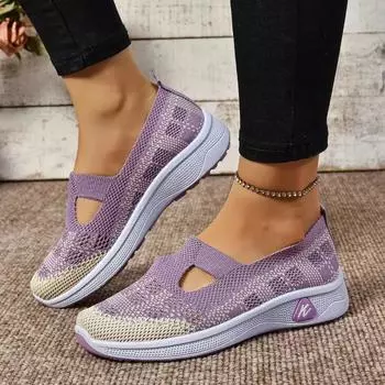 Мода 2024 года, хит продаж, модные женские туфли на среднем каблуке с круглым носком, тканевые цветные блоки, повседневные дышащие женские туфли на плоской подошве 36 чёрный