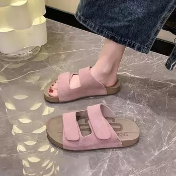 Мода 2024 года, хит продаж, новые модные женские тапочки, однотонные, удобные, летние, универсальные, с открытым носком, женские тапочки Zapatos Mujer 35 бежевый