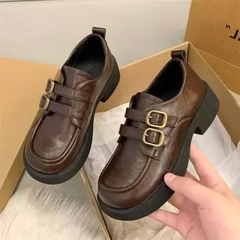 Мода 2024 года, хит продаж, туфли в стиле колледжа Лолита, женские туфли Мэри Джейн с двойной пряжкой, женские модные ретро-туфли с толстой подошвой, повседневные лоферы Y2K 35 чёрный