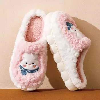 Мода 2024 года, хлопковые тапочки, осень-зима, для дома, нескользящая толстая подошва, плюшевые, теплые, женская обувь, trafza, женская 36 37fit22.5cm-23cm фиолетовый