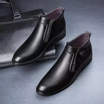 Мода 2024 года, классические брендовые зимние мужские ботильоны, теплые плюшевые дизайнерские мужские повседневные туфли из натуральной кожи с массажными подошвами, деловая обувь 37