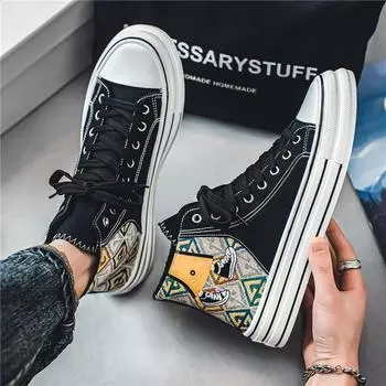 Мода 2024 года, классические мужские кроссовки из вулканизированной ткани из дышащего холста, удобные высокие кроссовки для мужчин, подростковая обувь для катания на доске 39
