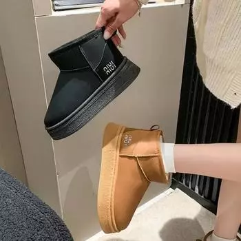 Мода 2024 года, классические утолщенные женские зимние сапоги из пуха, кожаные теплые ботильоны, женская зимняя обувь, массивная обувь высокого качества в стиле ретро 35 чёрный