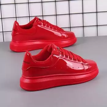 Мода 2024 года, красные глянцевые повседневные туфли, новые дышащие спортивные мужские туфли, повседневная обувь для скейтбординга для пар, женская обувь 36