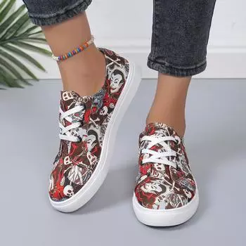 Мода 2024 года, кроссовки для отдыха с круглым носком и принтом, удобная спортивная обувь с плоской подошвой, Zapatillas Mujer 36 чёрный
