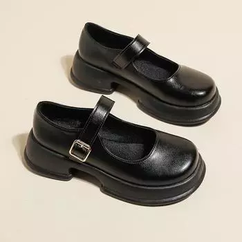 Мода 2024 года, круглый носок, модная женская обувь в британском стиле, ретро, с неглубоким носком, универсальные женские туфли на высоком каблуке для женщин 35