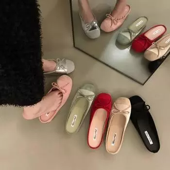 Мода 2024 года, летние милые туфли на плоской подошве, легкие повседневные тапочки с бантом, женские летние шлепанцы, кожаные шлепанцы, удобные роскошные 40 чёрный