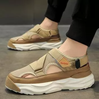 Мода 2024 года, летние мужские повседневные сандалии, модные дышащие туфли с открытой пяткой, плоские кроссовки с мягкой подошвой, Sandalias Hombre, размер 36-45 36 чёрный