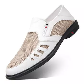 Мода 2024 года, летние новые мужские деловые повседневные кожаные туфли, модные туфли с мягкой подошвой и сеткой, дышащие мокасины One Step, мужские сандалии 38