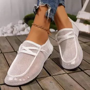 Мода 2024 года, летние сандалии De Mujer, удобные туфли на низком каблуке, белые повседневные туфли на плоской подошве, сетчатые дышащие кроссовки, нескользящие женские туфли Zapatos 36 белый