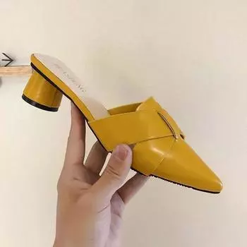 Мода 2024 года, летние украшения из лент, пантуфли, женские модные туфли на круглом каблуке, повседневные милые туфли на высоком каблуке, размер плюс 42, женские сандалии 35