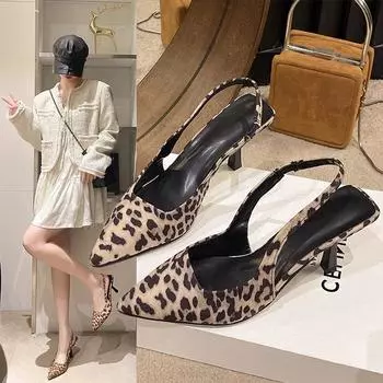 Мода 2024 года, летние женские сандалии с леопардовым принтом, модные элегантные туфли с острым носком, женские уличные вечерние сандалии на высоком каблуке, сандалии 35 коричневый