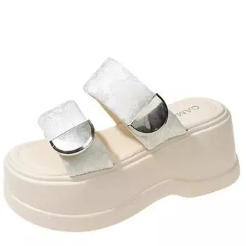 Мода 2024 года. Летние женские тапочки на высокой платформе. Холщовые туфли на танкетке высотой 8 см. Шлепанцы. Милые босоножки на толстой подошве для девочек. Пляжные шлепанцы с открытым носком. 34