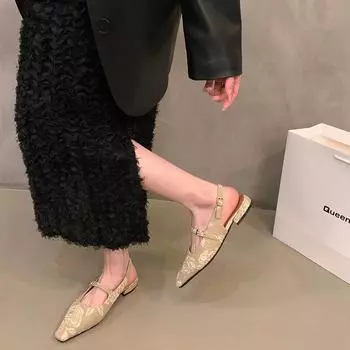 Мода 2024 года, летние женские тапочки с закрытым носком, модные элегантные туфли-мюли с мелкими ремешками, женские повседневные туфли на низком каблуке, сандалии 39 абрикосовый