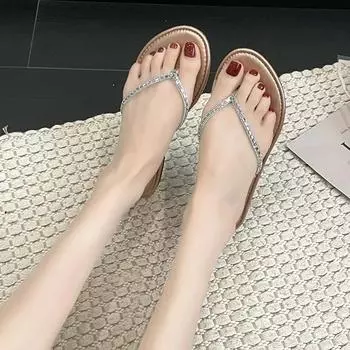 Мода 2024 года, летняя высококачественная женская обувь, женские тапочки с открытым носком, однотонные женские туфли на плоской подошве, украшенные стразами 35 чёрный