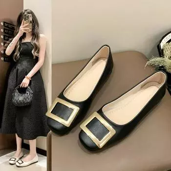 Мода 2024 года. Летняя женская мода. Низкие каблуки. Повседневные босоножки. Роскошные туфли-лодочки с металлической пряжкой. Свадебные туфли на каблуках для невесты. Офисные туфли для женщин. 35 чёрный