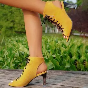 Мода 2024 года, летняя женская обувь высокого качества, однотонные женские босоножки с открытым носком, модные женские туфли на высоком каблуке со шнуровкой и толстым каблуком 36 чёрный