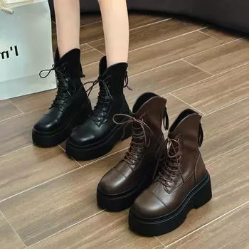 Мода 2024 года, лето и осень, новые короткие сапоги, британский стиль, толстая подошва, эластичные тонкие одинарные сапоги 35 чёрный