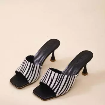 Мода 2024 года, лето, новые босоножки на каблуке-бокале с квадратным носком, модные женские туфли 40 размера плюс на высоком каблуке, женские простые тапочки на шпильке 35 коричневый