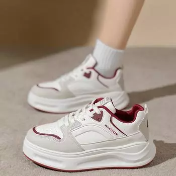 Мода 2024 года, массивные туфли для женщин, вулканизированные туфли, женские повседневные туфли на шнуровке для папы, кроссовки на платформе, Zapatillas Mujer 35 красный