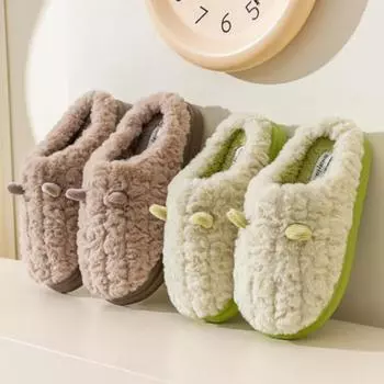 Мода 2024 года, милые женские тапочки с пушистыми ушками на плоской платформе, зимние плюшевые тапочки с закрытым носком, домашние тапочки для отдыха пар 36-37 коричневый