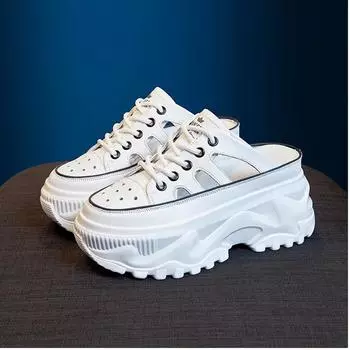 мода 2024 года мода массивные кроссовки женские туфли на плоской подошве мокасины слипоны супер высокие каблуки с круглым носком женские туфли на платформе вулканизированные туфли сандалии 35 чёрный